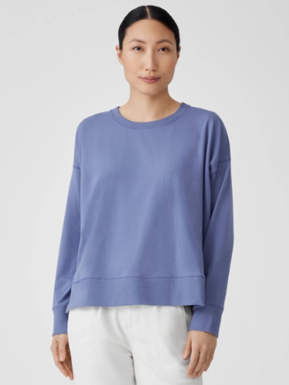 Eileen Fisher Traceable Cotton Jersey Crew Neck Top Periwinkle Blue - Size M
